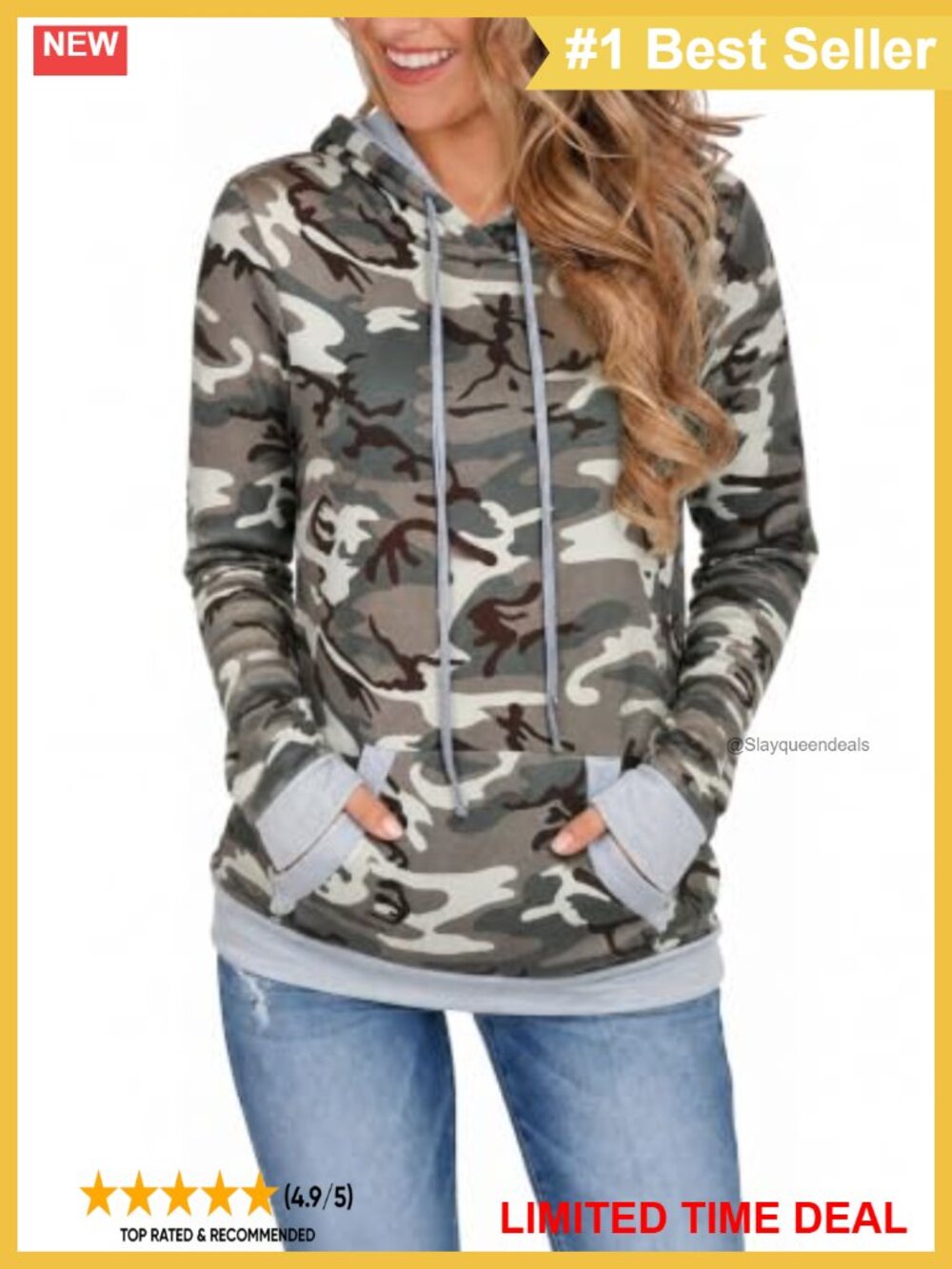 Women's Camo Pullover Hoodie Long Sleeve Sweatshirt Lace Up Casual Top
